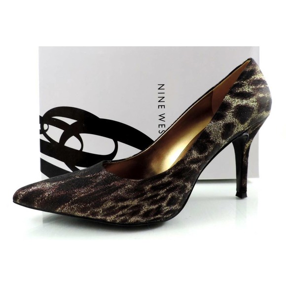 Nine west Flax Pointed-Toe Pump Heels Bronze / Gold Fabric Size 9.5 - Picture 5 of 10